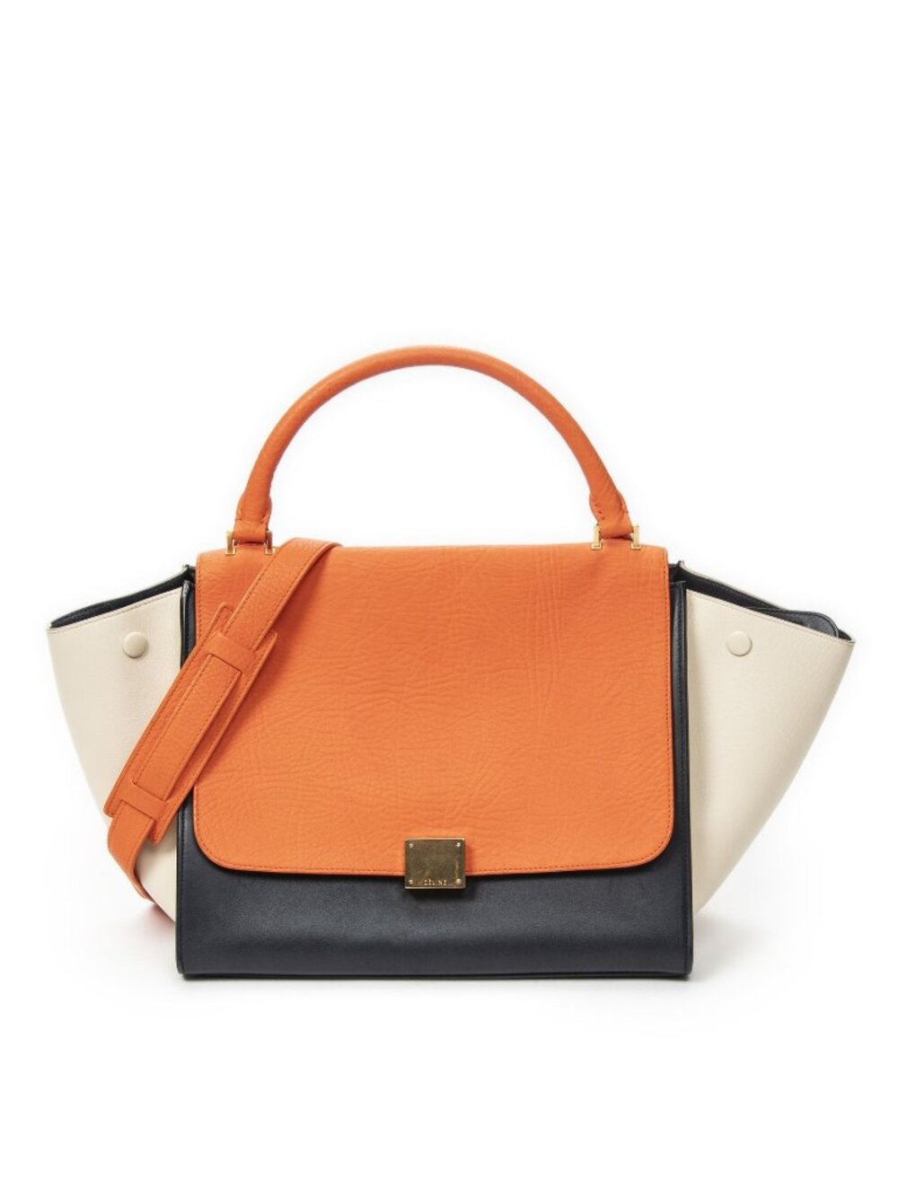 Celine Midi Trapeze Orange Black Ivory Calfskin Leather Messenger - Picture 1 of 10